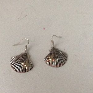 Silver starfish and seashell earrings
